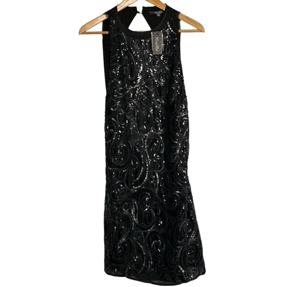 MISS ME “ TAKE A MOMENT “ Sequin TANK HALTER black Dress LARGE  NWT - Picture 4 of 7